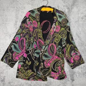 Vikki Vi Open Cardigan Jacket Drape 2XL Floral Art Colorful Boho USA Made